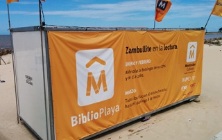 Mobile library on a Montevideo beach