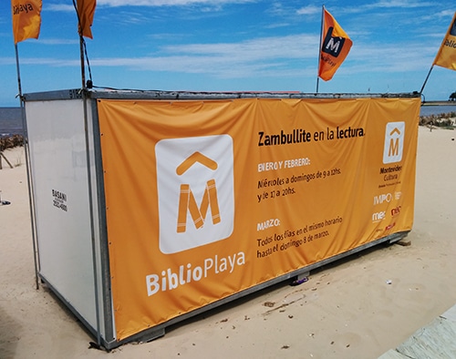 Mobile library on a Montevideo beach
