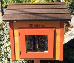 Little free library with orange paint
