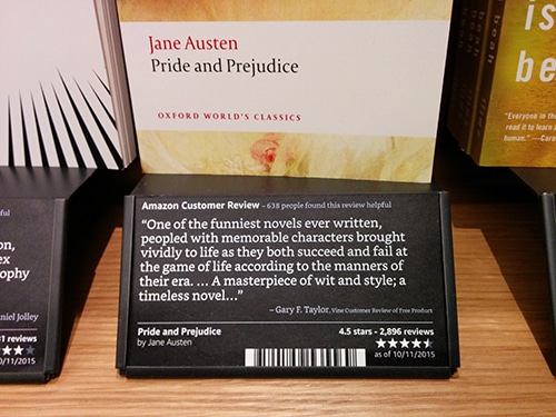 Shelf tag on book in Amazon bookstore