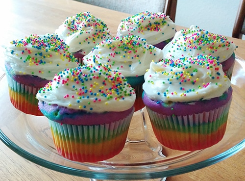 Rainbow striped cupcakes