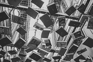 Books falling in midair