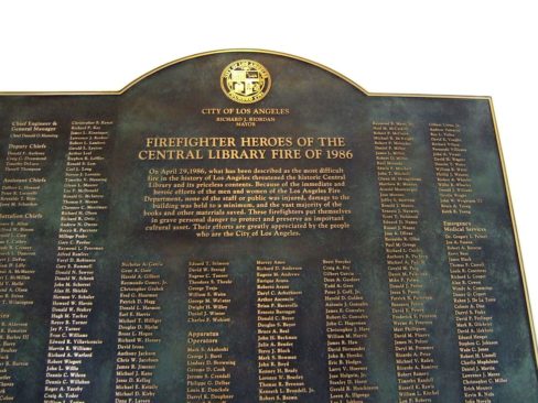 Plaque honoring firefighters from the 1986 fire.