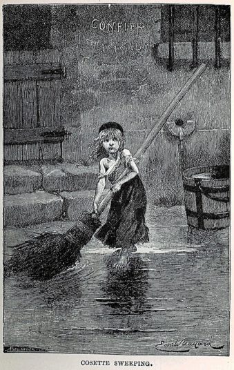 A drawing of Cosette by Emilie Bayard, which appeared in the original edition of Les Miserables