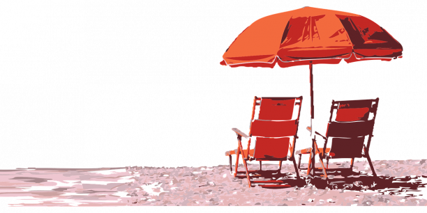 beach umbrella and chairs